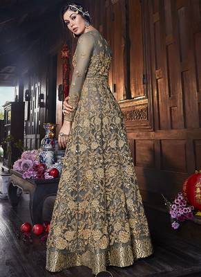 Grey Embroidered Semi Stitched Salwar With Dupatta 2