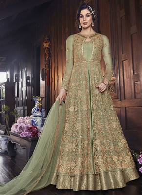 Green Embroidered Semi Stitched Salwar With Dupatta 2