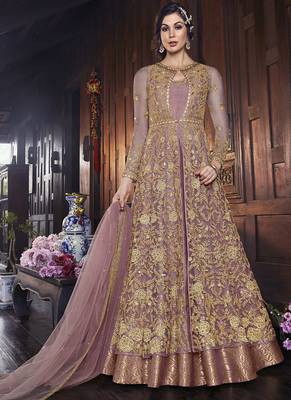 Purple Embroidered Semi Stitched Salwar With Dupatta 1