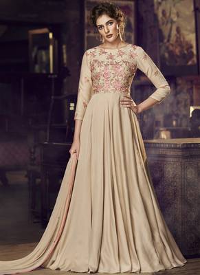 Beige Embroidered Stitched Salwar With Dupatta 1
