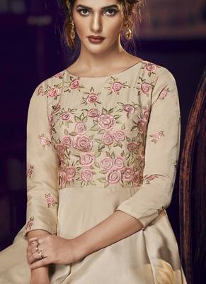 Beige Embroidered Stitched Salwar With Dupatta 2