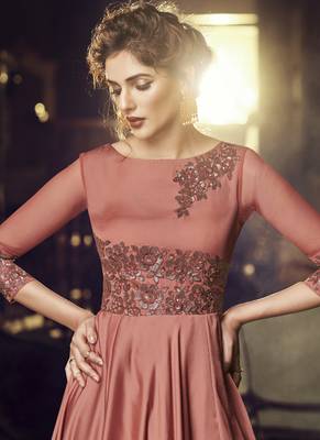 Peach Embroidered Stitched Salwar With Dupatta 2