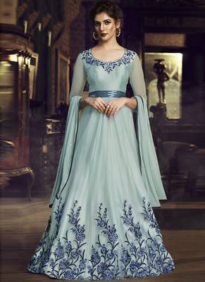 Turquoise Embroidered Stitched Salwar With Dupatta 1