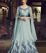 Turquoise Embroidered Stitched Salwar With Dupatta