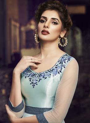 Turquoise Embroidered Stitched Salwar With Dupatta 2