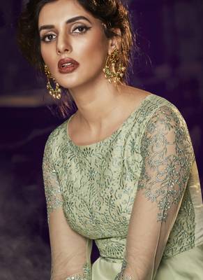 Green Embroidered Stitched Salwar With Dupatta 2