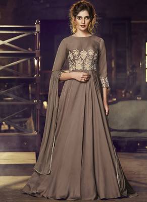 Brown Embroidered Stitched Salwar With Dupatta 1