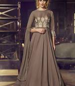 Brown Embroidered Stitched Salwar With Dupatta