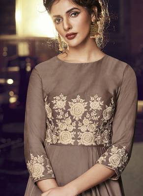 Brown Embroidered Stitched Salwar With Dupatta 2