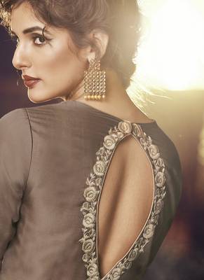 Brown Embroidered Stitched Salwar With Dupatta 3