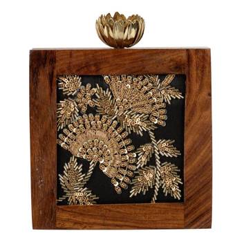 Brown, Black Clutch Wooden Embroidery Party  1