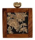 Brown, Black Clutch Wooden Embroidery Party 