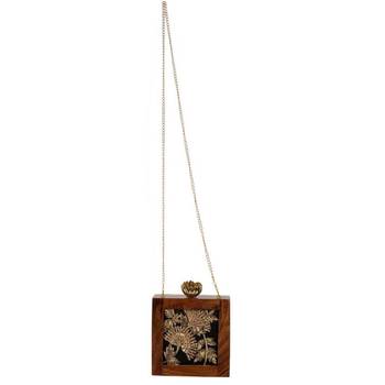 Brown, Black Clutch Wooden Embroidery Party  4