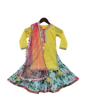 Bright Yellow Kurti with Printed Sharara 1