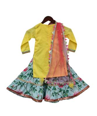 Bright Yellow Kurti with Printed Sharara 2