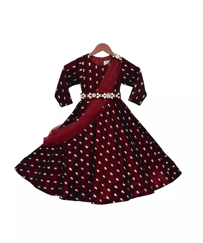 Maroon Velvet Boti Anarkali