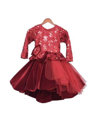 Maroon Sequence High Low Frock 1