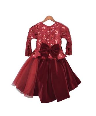 Maroon Sequence High Low Frock 2