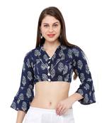 Women's Navy Blue Bell Sleeve Fancy Readymade Saree Blouse