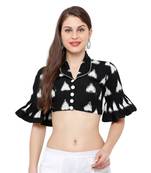 Women's Black & White Ikat Flared Sleeve Fancy Readymade Saree Blouse