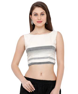 Women's Off White & Black Casual Readymade Saree Blouse 1
