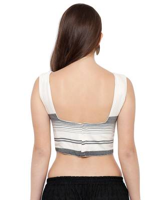 Women's Off White & Black Casual Readymade Saree Blouse 2
