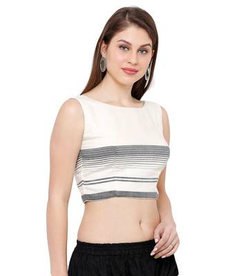Women's Off White & Black Casual Readymade Saree Blouse 3
