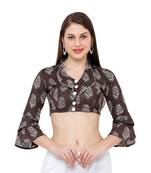 Women's Coffee Bell Sleeve Readymade Saree Blouse