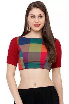 Women's Multicolour Checks Casual Readymade Saree Blouse