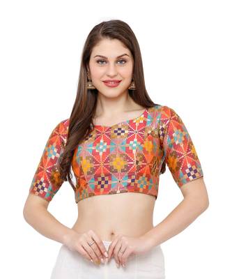 Women's Multicolour Brocked Party Wear Readymade Saree Blouse 1