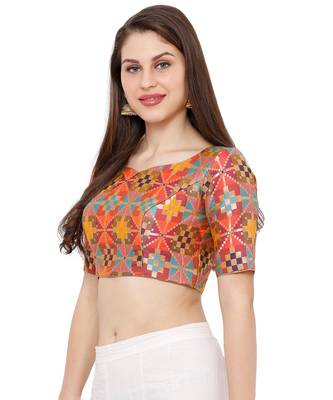 Women's Multicolour Brocked Party Wear Readymade Saree Blouse 3