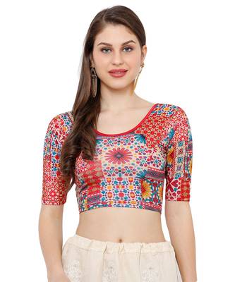 Women's Red Multi Stretchable Kalmkari Casual Readymade Saree Blouse 1