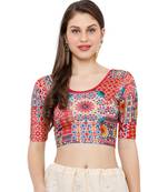 Women's Red Multi Stretchable Kalmkari Casual Readymade Saree Blouse