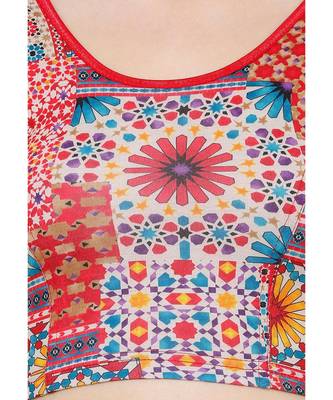 Women's Red Multi Stretchable Kalmkari Casual Readymade Saree Blouse 4