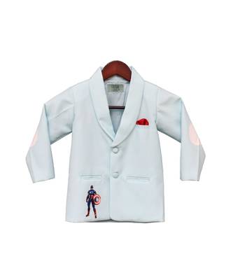 Blue Linen Coat with Captain America Print 1