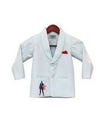 Blue Linen Coat with Captain America Print