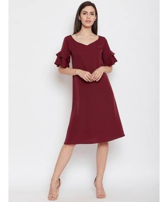 maroon crepe a line dress 1