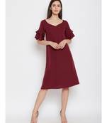 maroon crepe a line dress