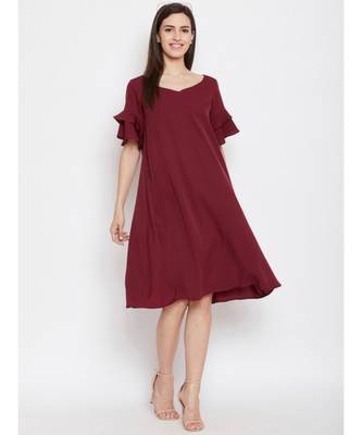 maroon crepe a line dress 2