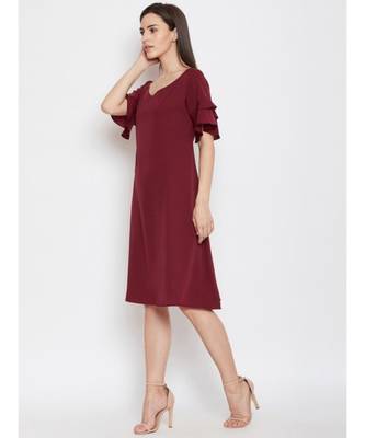 maroon crepe a line dress 3