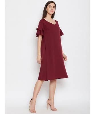 maroon crepe a line dress 4