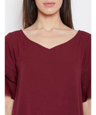 maroon crepe a line dress 5
