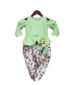 Green Mirror work Peplum with Printed Dhoti