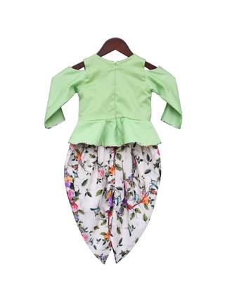 Green Mirror work Peplum with Printed Dhoti 2