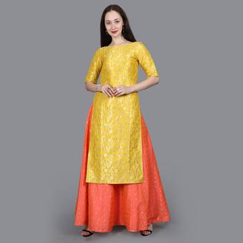 Yellow Brocade High Slit Kurta  1