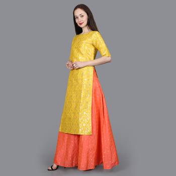Yellow Brocade High Slit Kurta  2