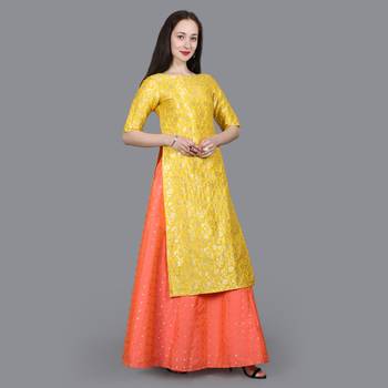 Yellow Brocade High Slit Kurta  3