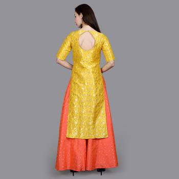 Yellow Brocade High Slit Kurta  4