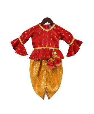 Coral Peplum Top with Dhoti 1