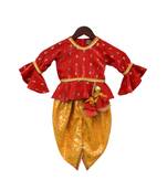 Coral Peplum Top with Dhoti